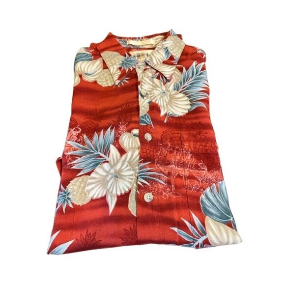Campia Moda Hawaiian Print Button Up Shirt Rusty Red with Pineapples Size Small - Picture 1 of 8